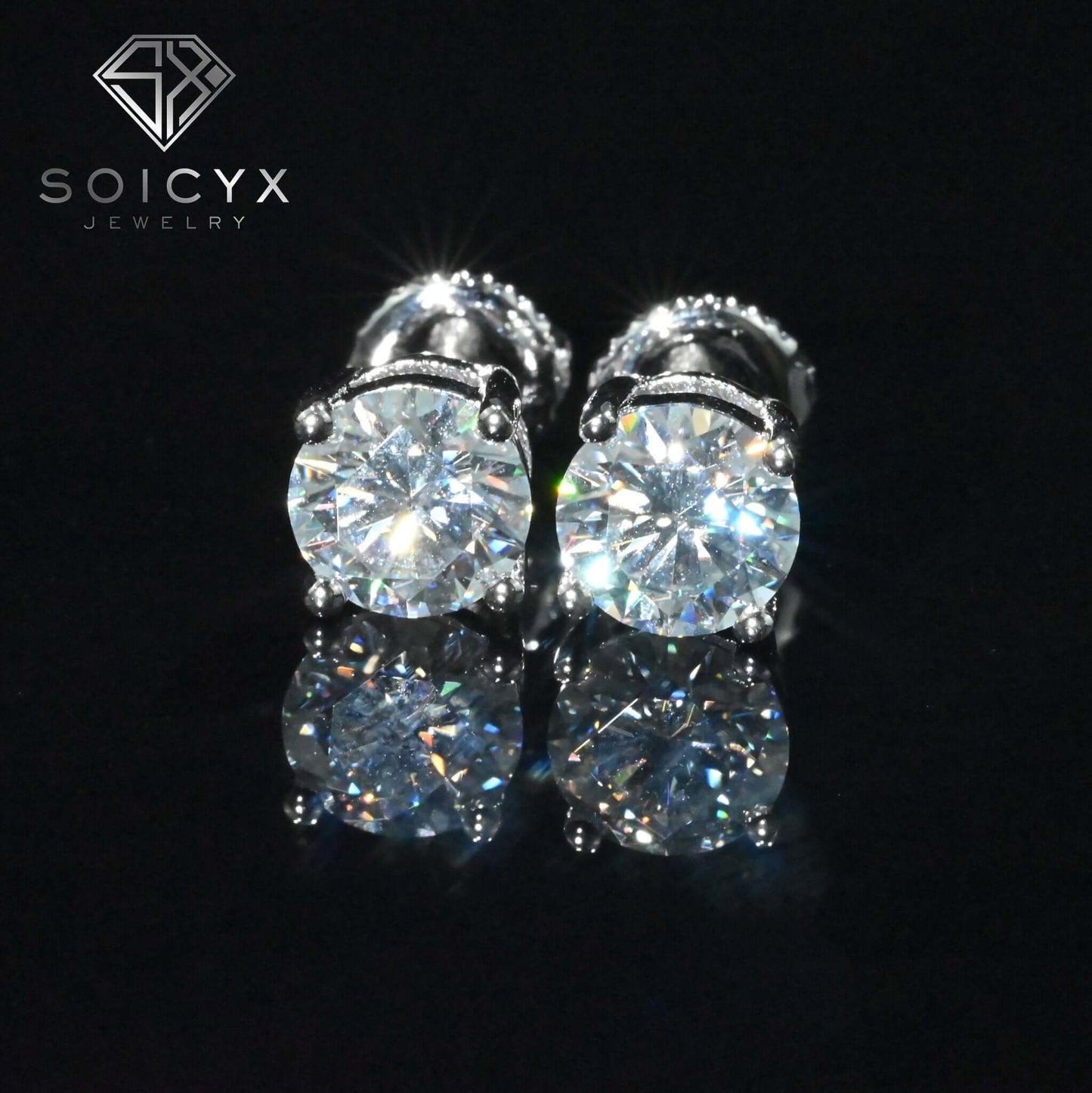 Luxurious Moissanite stud earrings with diamond-like brilliance in a classic four-claw setting.