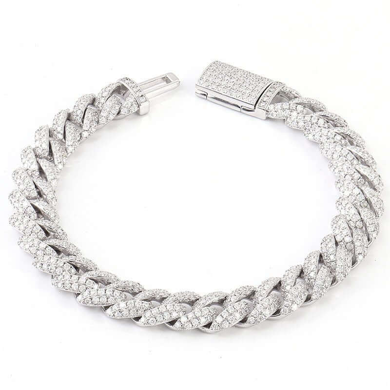 Luxury VVS1 Moissanite iced Cuban link bracelet in 925 silver, showcasing stunning diamond-like brilliance.