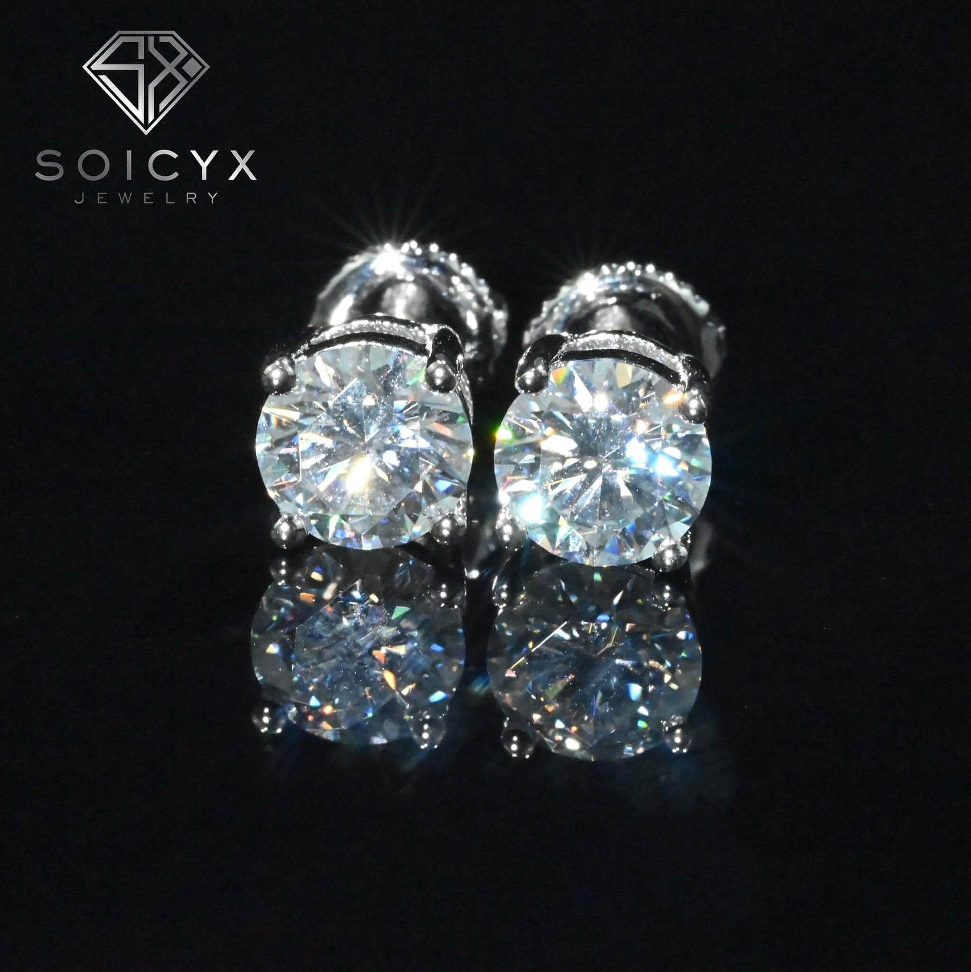 Luxurious Moissanite stud earrings with diamond-like brilliance in a classic four-claw setting.