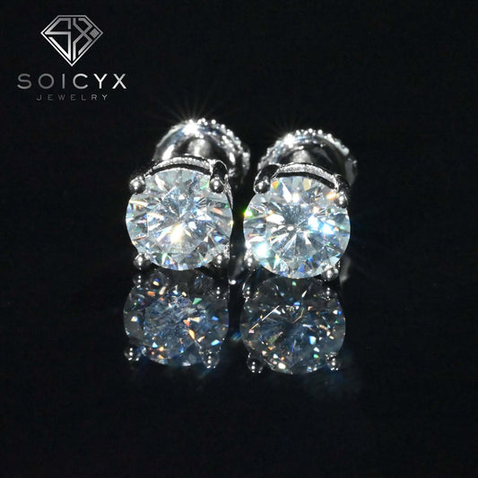 Luxurious Moissanite stud earrings with diamond-like brilliance in a classic four-claw setting.