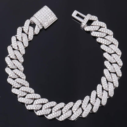 Luxury VVS1 Moissanite iced Cuban link bracelet in 925 silver, showcasing diamond-like brilliance and exquisite craftsmanship.
